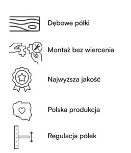 Regał rozporowy dębowy na książki z regulacją półek