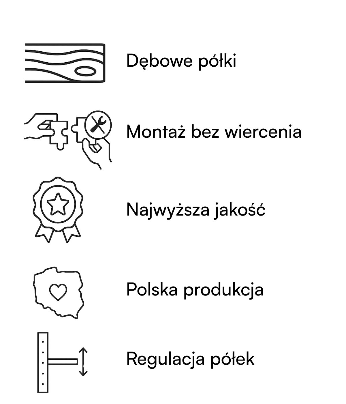 Dębowy regał rozporowy bez wiercenia z regulacją półek