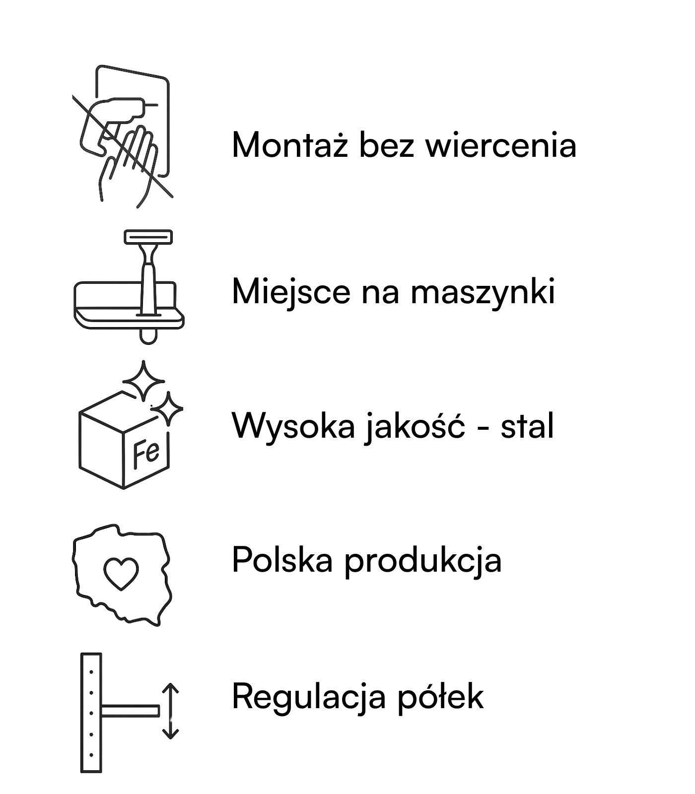 Półki metalowe do łazienki i pod prysznic bez wiercenia