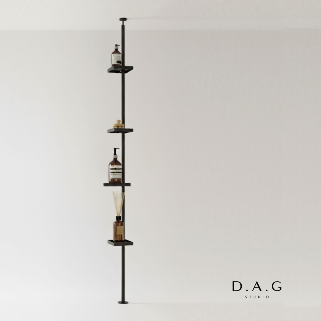 Stojący regał łazienkowy metalowy– półki na kosmetyki do wanny wolnostojącej i pod prysznic