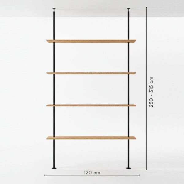 Drewniany regał dębowy 120 cm do salonu – wykonany z litego drewna dębowego, idealny na książki, pamiątki, winyle i RTV