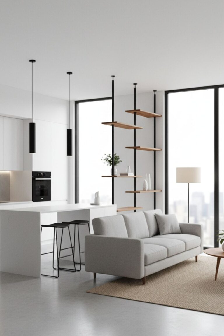 Nowoczesny regał na książki na wymiar w salonie, wykonany przez D.A.G. Studio.